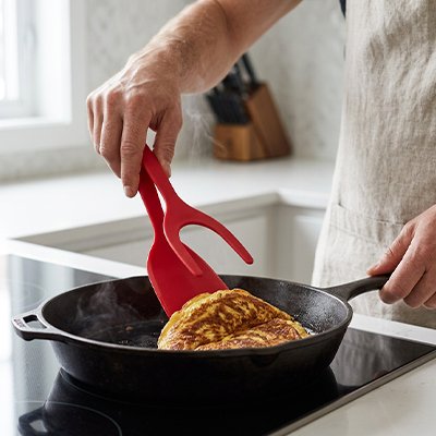 Crêpe tournée avec Spatule Cuisine rouge