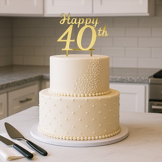 Decoration gateau anniversaire avec acrylique doré 40 ans
