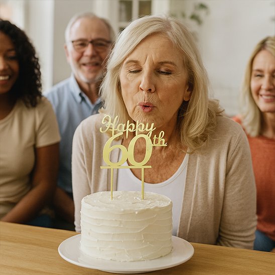 Decoration gateau anniversaire avec acrylique doré 60 ans