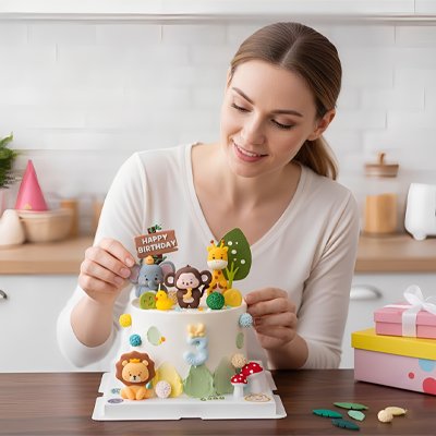 Décoration gateau anniversaire  avec animaux de jungle