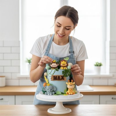 Décoration gateau anniversaire avec animaux de jungle