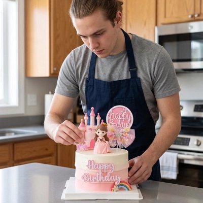 Décoration gateau anniversaire avec château rose