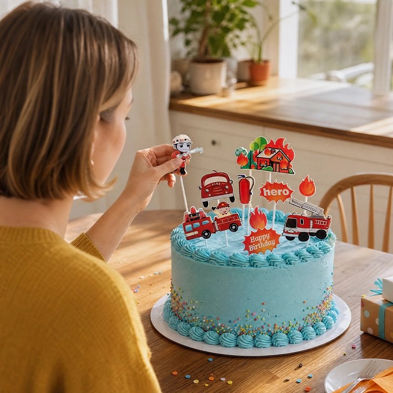 Décoration gateau anniversaire avec différentes figurines