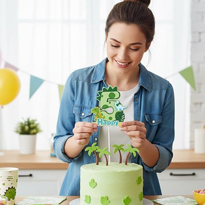 Décoration gateau anniversaire  avec dinosaure 5 ans