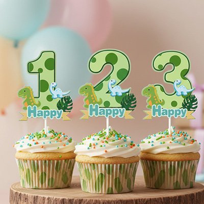 Décoration gateau anniversaire avec dinosaures 1 2 3 ans