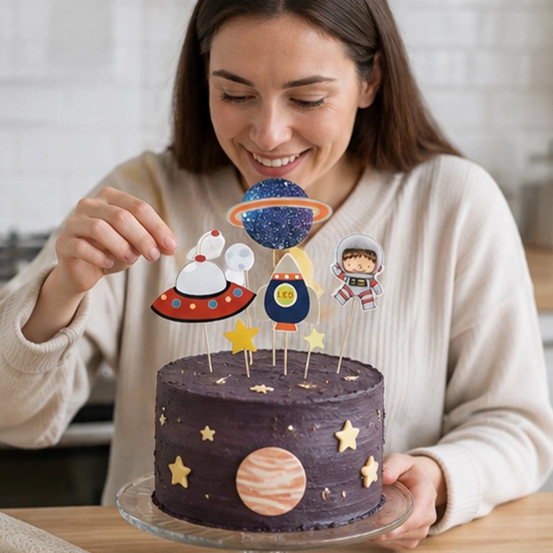 Décoration gateau anniversaire avec les éléments spatiaux 