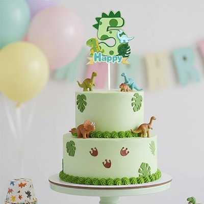 Décoration gateau anniversaire avec palmier dinosaure 5 ans