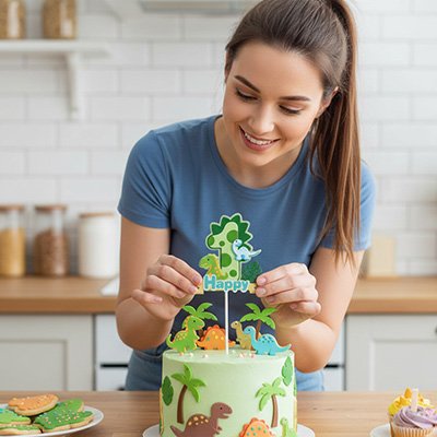Décoration gateau anniversaire avec palmier dinosaure