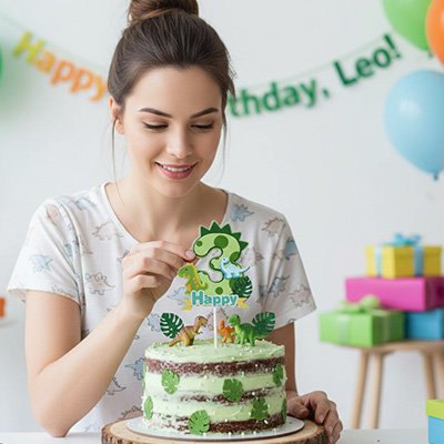 Décoration gateau anniversaire  avec palmier dinosaure 3 ans