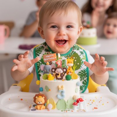 Décoration gateau anniversaire enfant  1 an avec animaux jungle