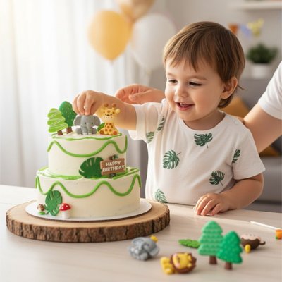 Décoration gateau anniversaire  garçon d'un an avec elephant