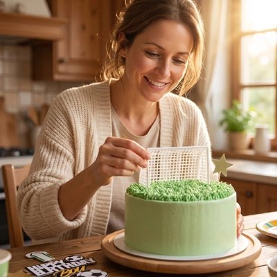 Décoration gateau anniversaire ,Maman sourit devant g6atau