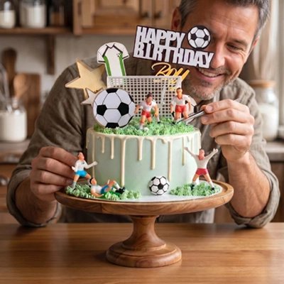 Décoration gateau anniversaire. papa décore gâteau 