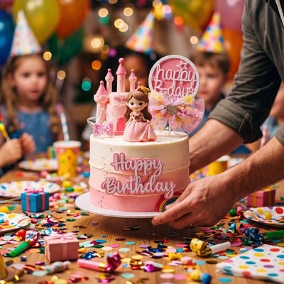 Décoration gateau anniversaire .Papa tient gâteau anniversaire