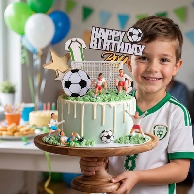 Décoration gateau anniversaire .Un garçon tient son gâteau