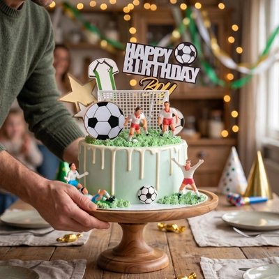 Décoration gateau anniversaire.papa met gâteau sur table