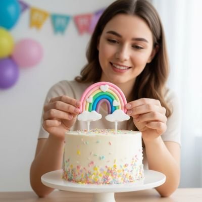 Décoration gateau  avec  Arc en ciel