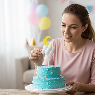 Décoration gateau avec ballons blancs