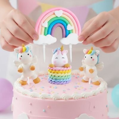 Décoration gateau  avec Licorne Arc en ciel et Ailée