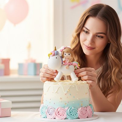 Décoration gateau avec licorne cheval fille 