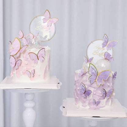 Décoration gateau  avec motifs papillons roses et violets