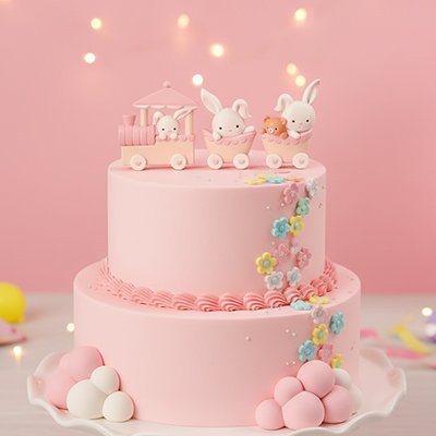 Décoration gateau  avec train   lapins
