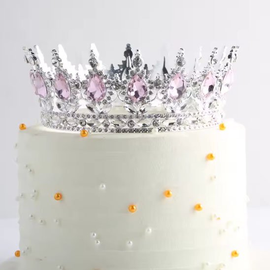 decoration gateau  mariage avec couronne cristale rose