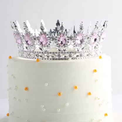 decoration gateau  mariage avec couronne cristale rose