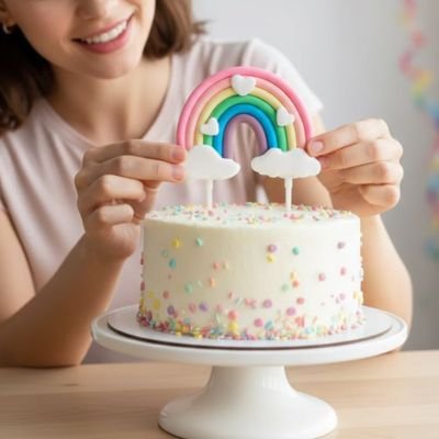 Décoration gateau  mariage avec licorne Arc en ciel 