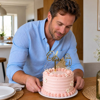  Décoration gateau  Papa devant gâteau avec figurine oh baby