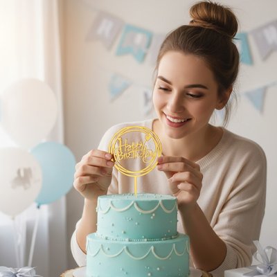  Deux étages gâteaux  avec Décoration gateau anniversaire doré