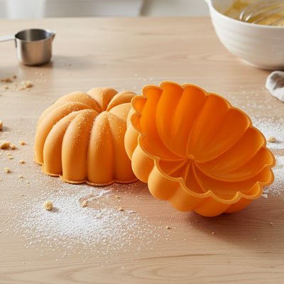  Deux Moules  à gâteau silicone déposés sur le comptoir de cuisine 