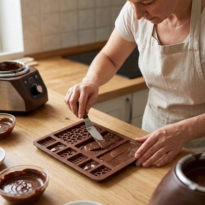  Étalement de pâte chocolatée dans Moule tablette chocolat