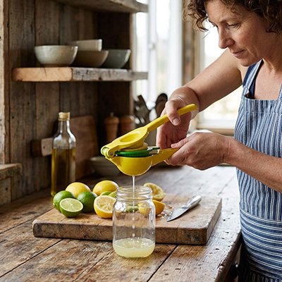  Extraction jus citron avec Presse agrumes jaune -vert