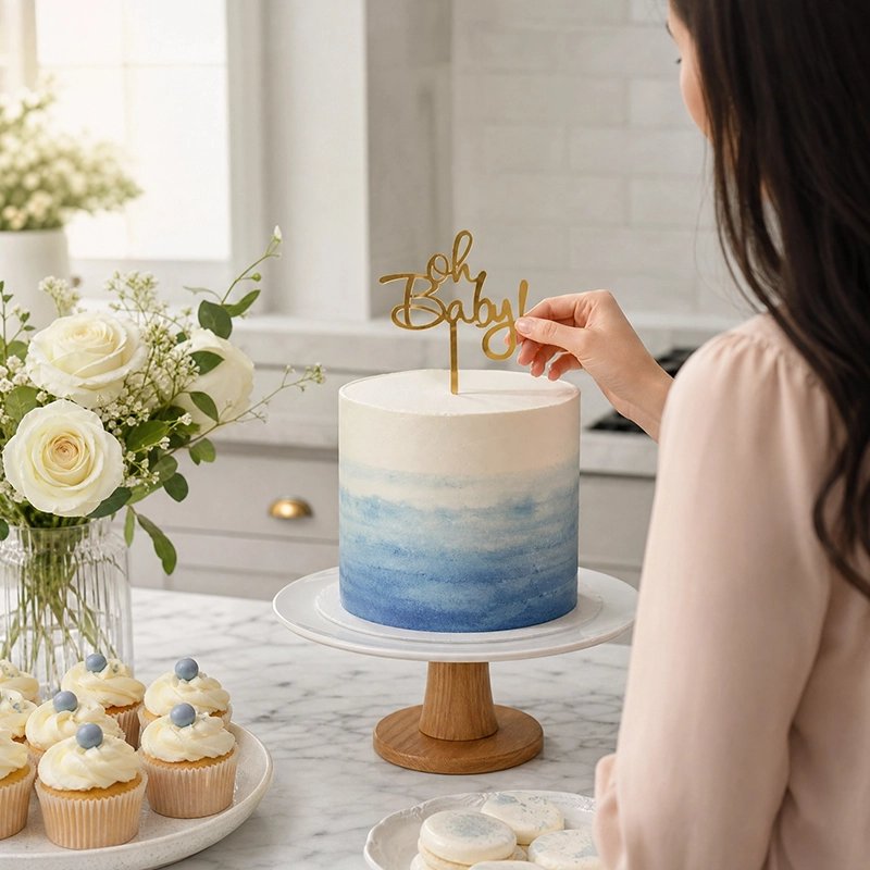  Femme fait la Décoration gateau  avec oh baby doré