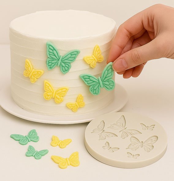  Gâteau décoré de papillons réalisé avec Moules en silicone​ 