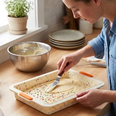 Lissage de pâte avec spatule dans Moule silicone rectangulaire