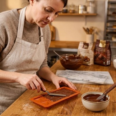 Modelage de pâte chocolat dans Moule tablette chocolat