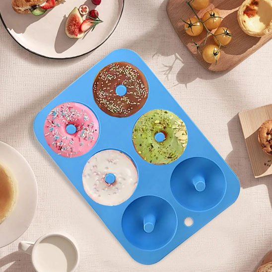 Moule à gateau en silicone  bleu avec donuts