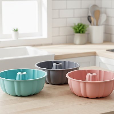 Moule a gateau, trois différentes couleurs bleu, gris, rose