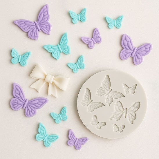 Moules en silicone​  avec différents tailles de papillons.