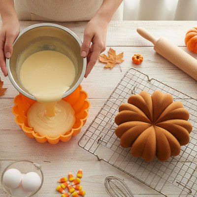  Pâte à gâteau transvasée dans Moule à gâteau silicone 