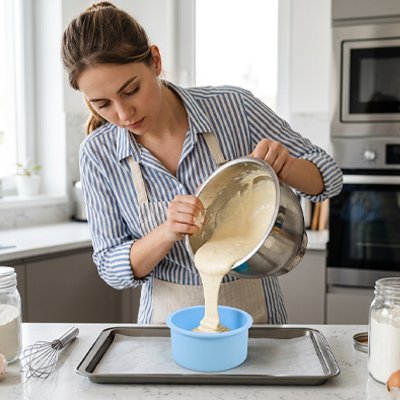  Pâte versée dans le Moule a gateau 