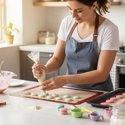  petits macarons surTapis de cuisson 