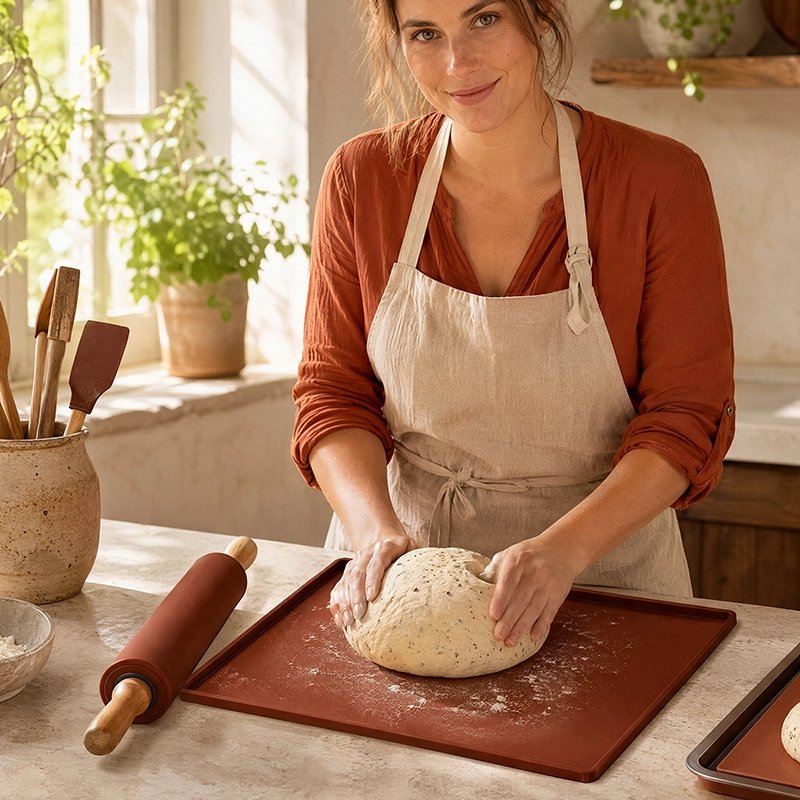  pétrissage pâte sur Tapis de cuisson marron