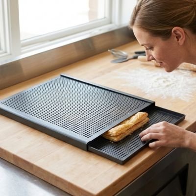 Plaque patisserie avec mille feuille sur le comptoir