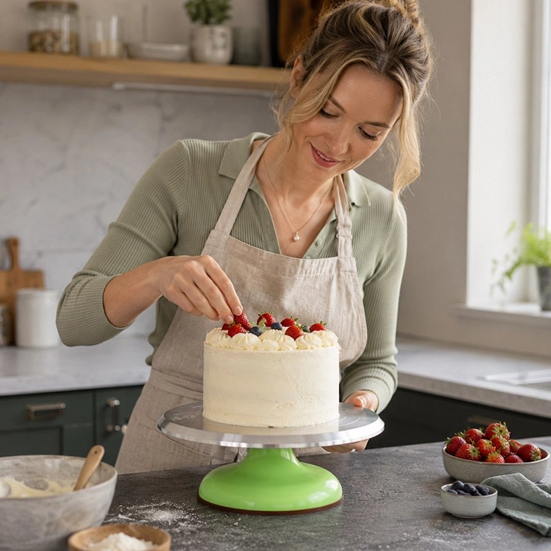 Plateau patisserie tournant​. Décoration gâteau avec différents fruits