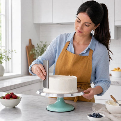 Plateau patisserie tournant​  Femme fait le lissage de gâteau