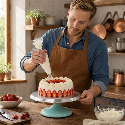Plateau patisserie tournant​  Homme fait le glaçage gâteau 