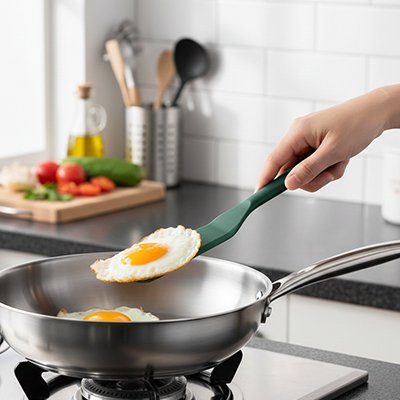  Préparation omelette avec Spatule en silicone​ verte
